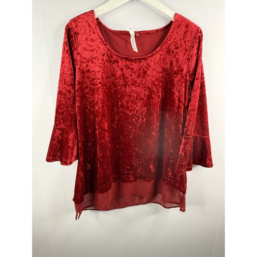 NY Collection Womens Sz L Red Crushed Velvet‎ Top Dark Romantic Whimsigoth